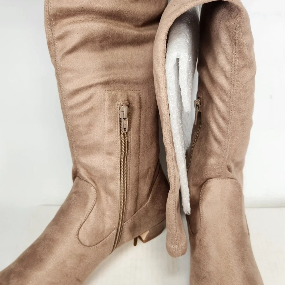 Bernardo Over the Knee Boots Women Size 7 Taupe Ultrasuede Block Heel Hammond